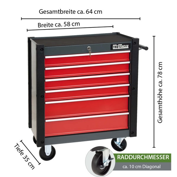 Werkstattwagen mit sieben Schubladen und Rollen