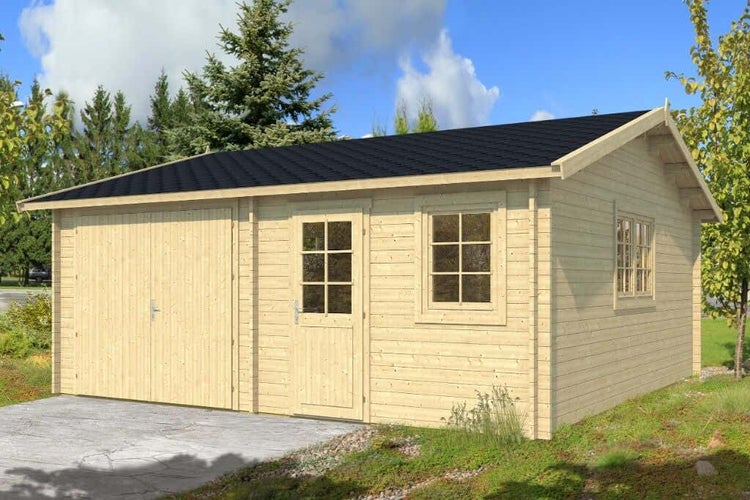 Alpholz Einzelgarage Mikkeli Garage aus Holz, Unterstellplatz mit 40 mm Wandstärke, Fertiggarage, Naturbelassen 6x6m