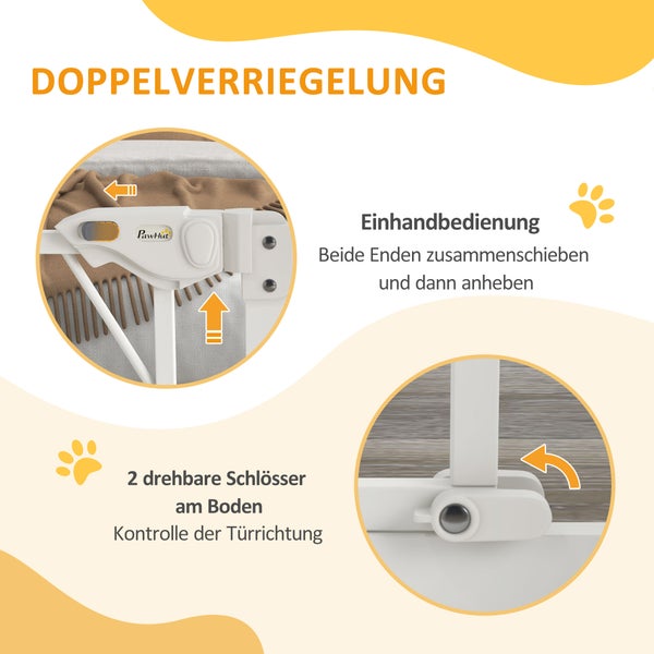 PawHut Hunde Treppenschutzgitter, Hundeabsperrgitter mit automatisch schließender Tür, 74-100 cm, Türschutzgitter, ohne Bohren, Absperrgitter für Hunde, Weiß
