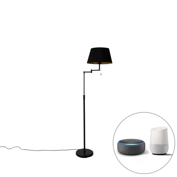 Smart Stehleuchte Schwarz mit schwarzem Schirm und verstellbarem Arm inkl. Wifi A60 - Ladas Deluxe