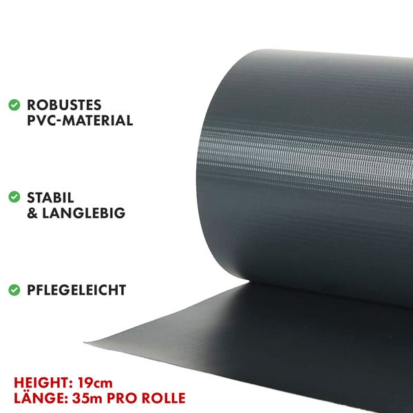 FLOORDIREKT PVC Sichtschutzstreifen 19 cm x 35 m für Gartenzäune Blickdicht Anthrazit