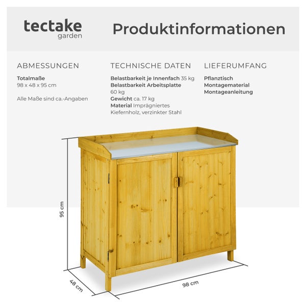 Pflanztisch tectake Vita 98 x 48 x 95 cm aus Holz braun