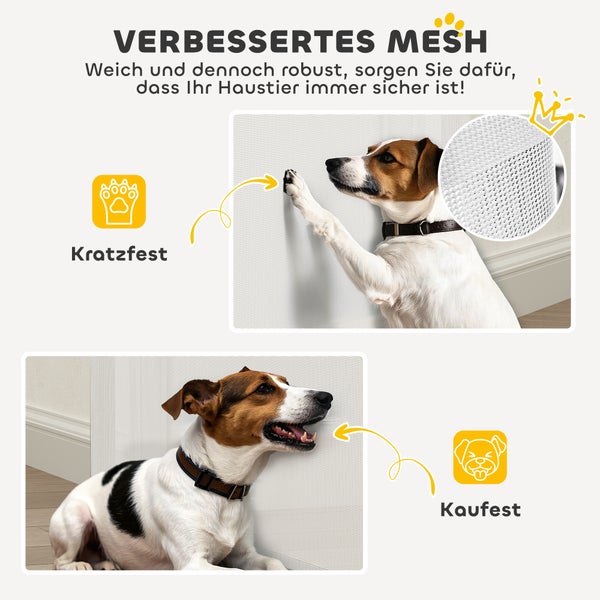 Hund liegt vor einem kratzfesten und kauresistenten Mesh
