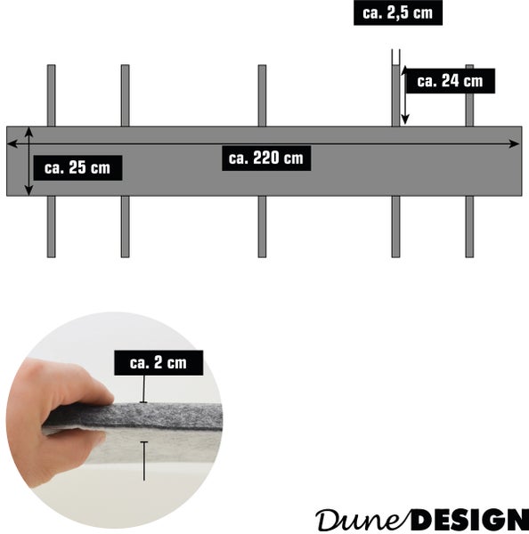 DuneDesign 2x FILZ Bierbank Auflage zum Wenden 220 x 25 x 2cm Polster Bierzeltgarnitur Bankauflage