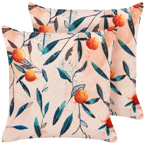 Gartenkissen 2er Set PIALPETTA 45 x 45 cm Orange Pflanzenmuster