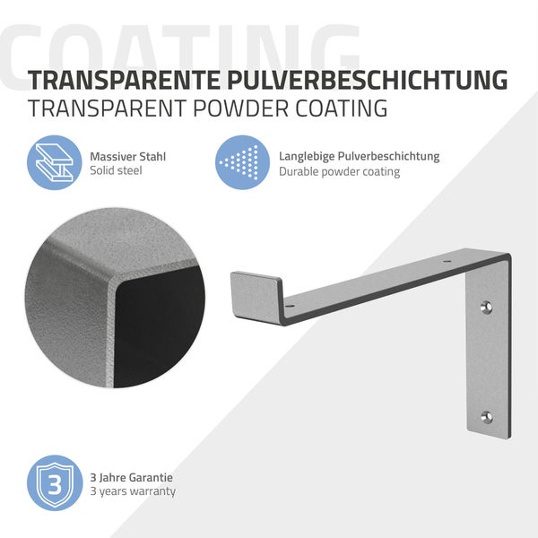 ML-Design 6 Stück Regalhalterung 25x4x14,5 cm, Grau, aus Metall, 10 Zoll Regalhalterungen, Industrielle Regalwinkel, Regalträger für Wandmontage, 90Grad Wandhalterung, L-Form Wandregal, mit Schrauben