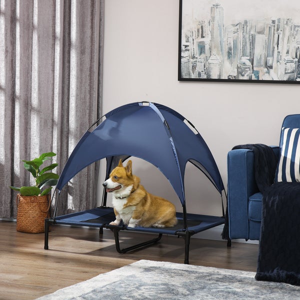 PawHut Hundebett, L92 x B76 x H90 cm, Stahl, Oxford, Netzstoff, Taftstoff, Dunkelblau+Schwarz