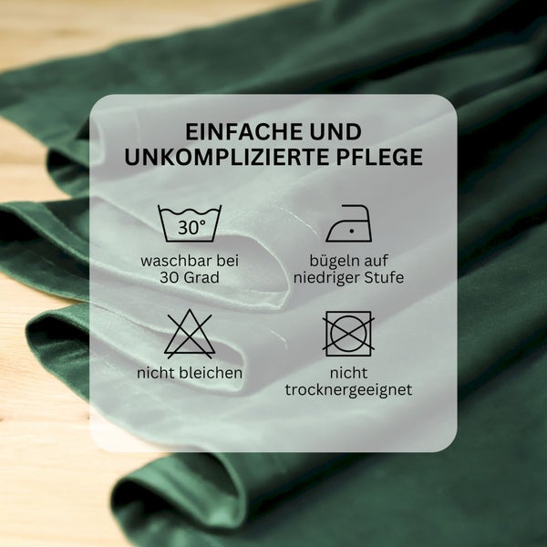 Pflegehinweise: waschbar bei 30 Grad, bügeln auf niedriger Stufe, nicht bleichen, nicht trocknergeeignet.