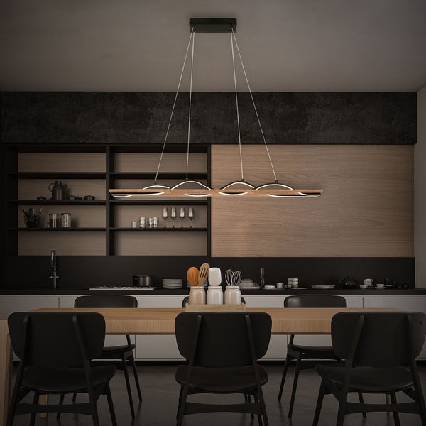 LED Pendelleuchte Wellenförmige Hängelampe Esszimmer Küche Warmweiß Holz