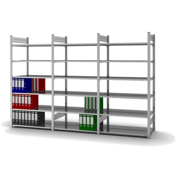 PROREGAL Aktenregal Stecksystem T-Profil Grundregal HxBxT 200 x 100 x 60 cm 6 Ebenen Fachlast 90 kg Beidseitig Nutzbar Verzinkt