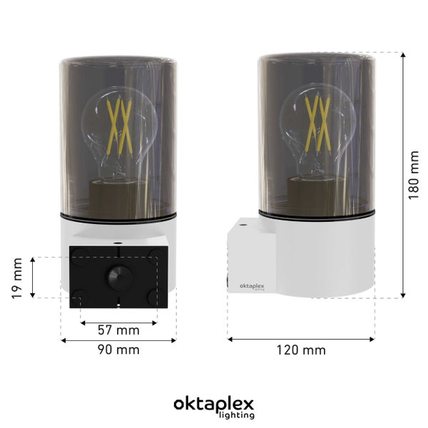 Puno Aluminium Wandleuchte außen IP44 E27 Fassung Rauchglas weiß Außenlampe Außenbeleuchtung 230V Wandlampe für Terrasse Balkon