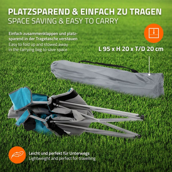ECD Germany Campingstuhl faltbar, Grau-Blau, Angelstuhl mit Getränkehalter & Tragetasche, Gartenstuhl klappbar, Übergroßer Klappstuhl mit Hochlehner, Gepolster Faltstuhl leicht, Anglerstuhl tragbar
