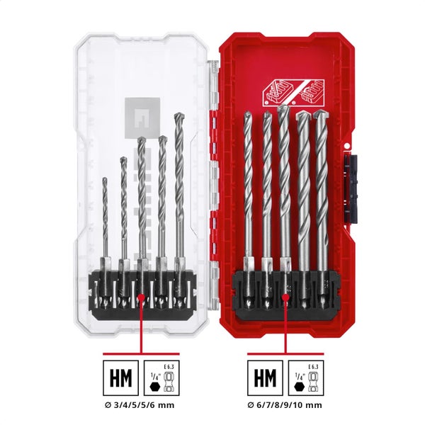 Einhell S-CASE 10-tlg. Steinbohrer-Set (nach DIN 10083-2 aus Werkzeugstahl, E 6.3 Schaft, eingesetzte Hartmetallplatte, rollgewalzte Spindel inkl. Aufbewahrungsbox)