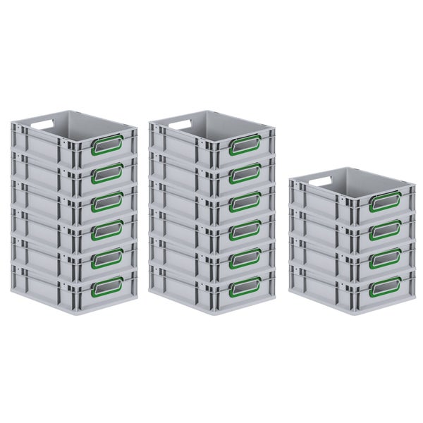 PROREGAL Spar Set 16x Eurobox Nextgen Color HxBxT 12 x 30 x 40 cm 11 Liter Griffe Grün Offen Glatter Boden Eurobehälter Transportbox