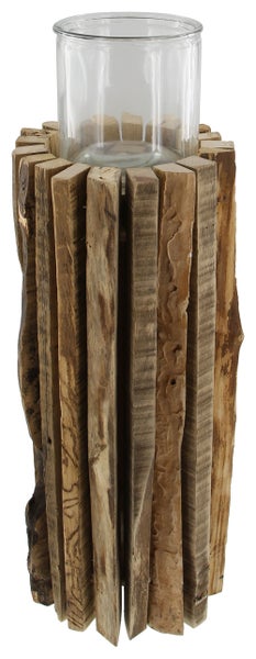 FRANK FLECHTWAREN | Windlicht Stakete, groß, HOLZ, Ø 18 x 55 cm, Glas Ø 12 x 12 cm, ohne Kerze
