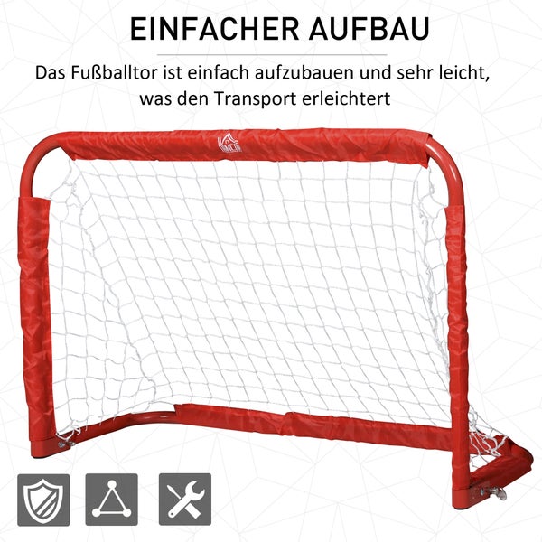 HOMCOM Fußballtore, Fußballnetz, faltbar, 90 x 36 x 60 cm, Stahl, Tetrolon, Rot