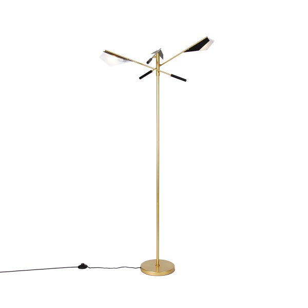 QAZQA - Design Design-Stehlampe Schwarz mit Gold I Messing 3-flammig - Sinem I Wohnzimmer I Schlafzimmer - Stahl Länglich - LED geeignet G9