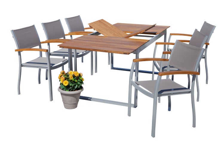 Gartentisch mit Ausziehfunktion und acht Gartenstühlen