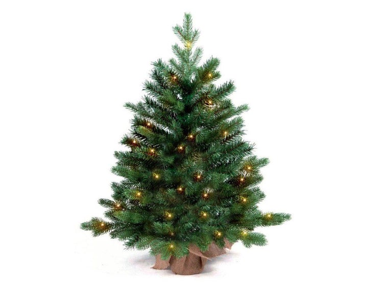 Künstlicher Weihnachtsbaum mit LED Beleuchtung und Jutesack als Fuß