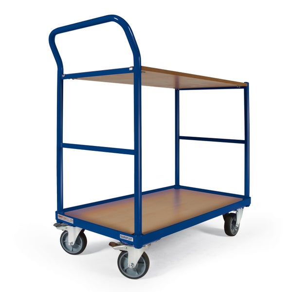 Protaurus Tischwagen mit Bordkante 2 Ladeflächen und schräg abgewinkeltem Schiebegriff 1000x600mm