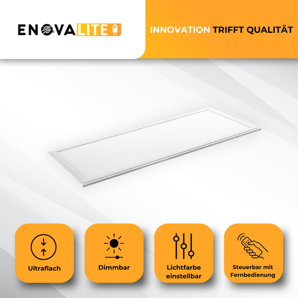 ENOVALITE LED-Panel 36W mit CCT Funktion Aufbaurahmen und Fernbedienung Deckenleuchte 120 x 30cm Philips Driver und 3600lm