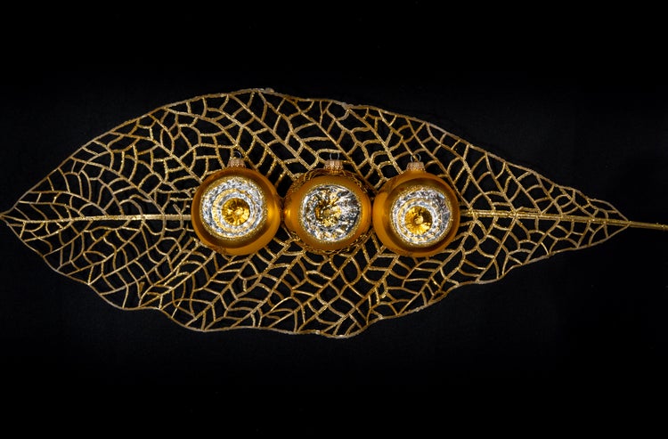 Gold /Satin-Gold 8cm Glasreflexsortiment, 3 versch. Reflexstyles, mundgeblasen, handdekoriert, 9 Stck., Weihnachtsbaumkugeln, Christbaumschmuck, Weihnachtsbaumanhänger