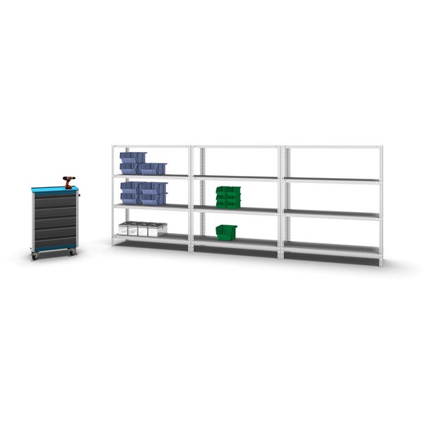 PROREGAL Fachbodenregal Schraubsystem Heavy-Duty Grundregal HxBxT 150 x 130 x 40 cm 4 Ebenen Fachlast 350 kg Beidseitig Nutzbar Lichtgrau
