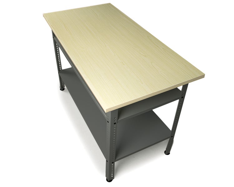 Werkbank mit Holzplatte und Ablage