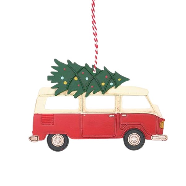 Bus mit Weihnachtsbaum Metall Weihnachtsanhänger - Batela