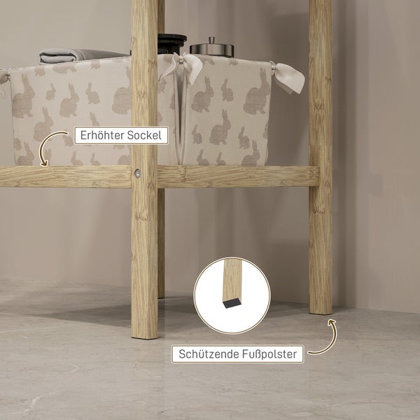 HOMCOM Badregal, Badezimmerregal mit 3 Ebenen, Standregal aus Bambus, mit Fußpolster, für Badezimmer, Wohnzimmer, Küche, 33 x 31 x 78 cm, Naturholz