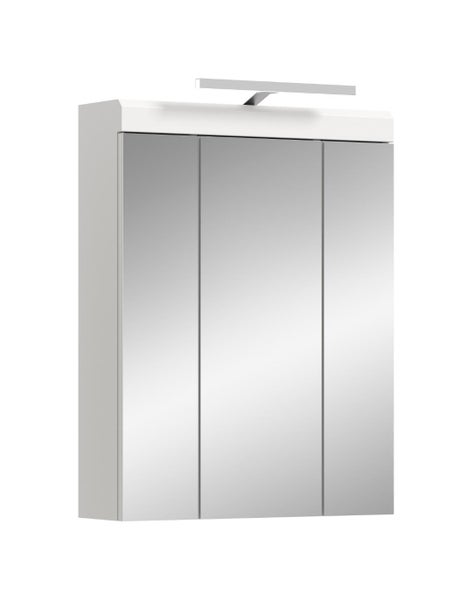 Dreitüriger Spiegelschrank für das Badezimmer mit LED-Aufsatzleuchte.