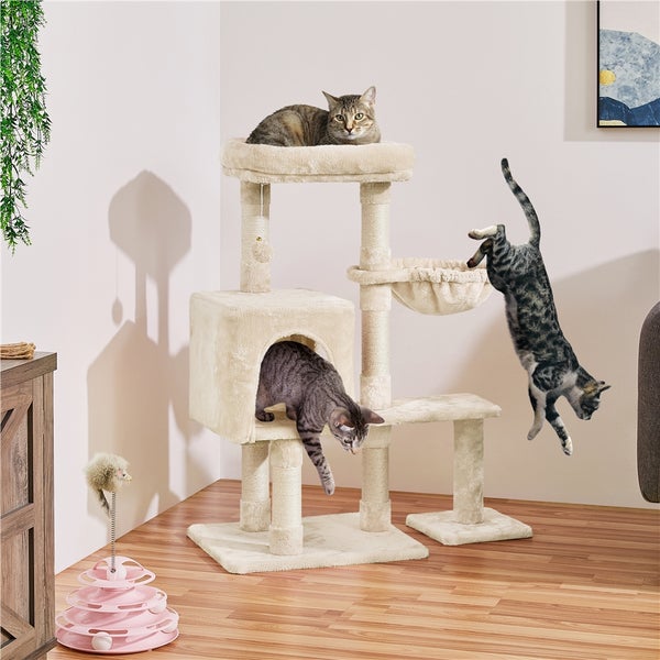 Katzenkratzbaum mit mehreren Ebenen, Höhle und Spielzeug