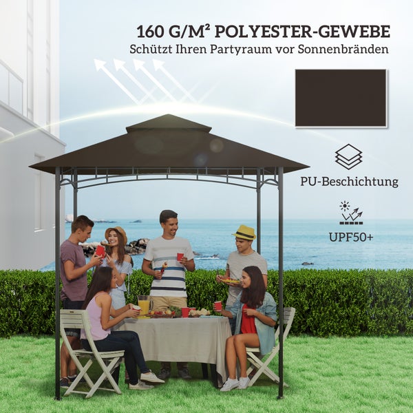 Outsunny Ersatzdach für Grillpavillon 1,5 m x 2,4 m nur Ersatzdach, doppelstöckige Schutzabdeckung, wasserabweisend Überdachung für den Außenbereich, Dach passend für Outdoor-Grillzelt, Kaffee