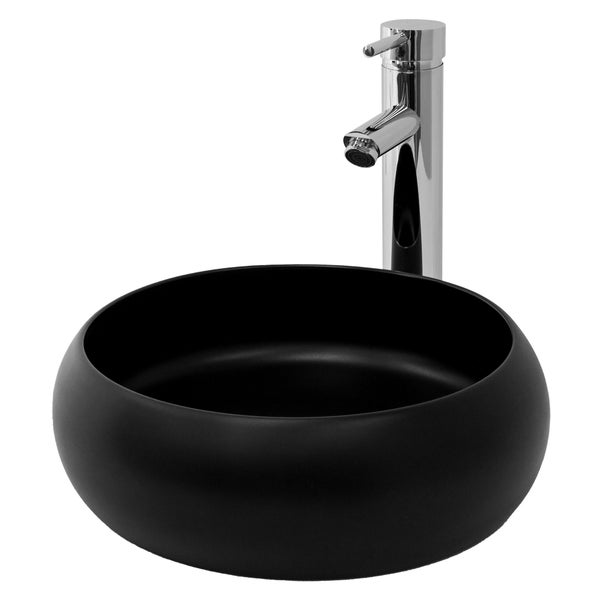 ML-Design Waschbecken aus Keramik Schwarz Matt Ø 35x12 cm Rund inkl. Ablaufgarnitur ohne Überlauf, Moderne Aufsatzwaschbecken Waschtisch Waschschale Waschplatz Handwaschbecken, für Badezimmer/Gäste-WC