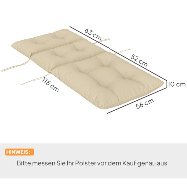 Outsunny Sitzkissen, 115x56 cm Stuhlkissen mit Bindebänder, Rückenlehne, 10cm dick Polsterauflage, wasserabweisend Sitzpolster für Haus, Garten, Büro, Stühle, Beige