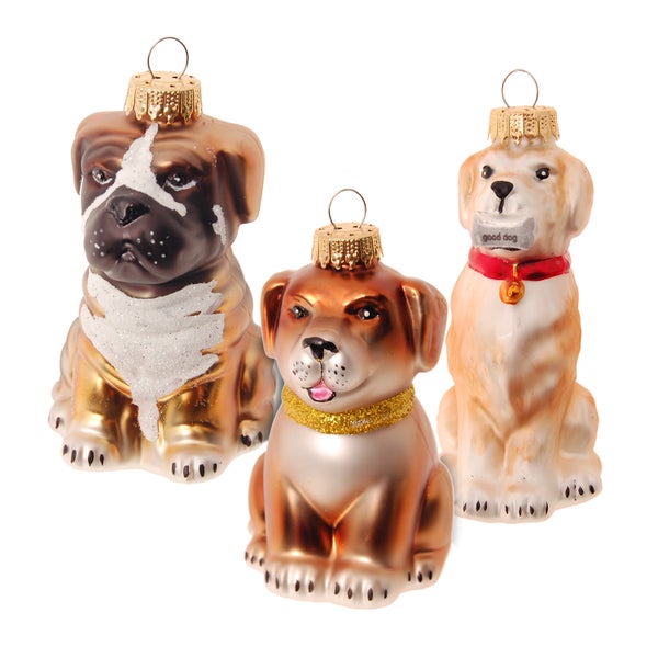 Sortiment mit 3 verschiedenen Hunden ca. 8cm, 3 Stck., Weihnachtsbaumkugeln, Christbaumschmuck, Weihnachtsbaumanhänger