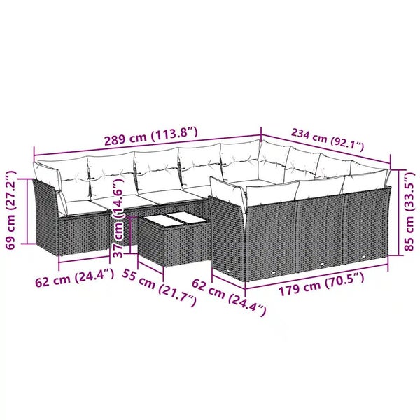 11-tlg. Garten-Sofagarnitur mit Kissen Hellgrau Poly Rattan