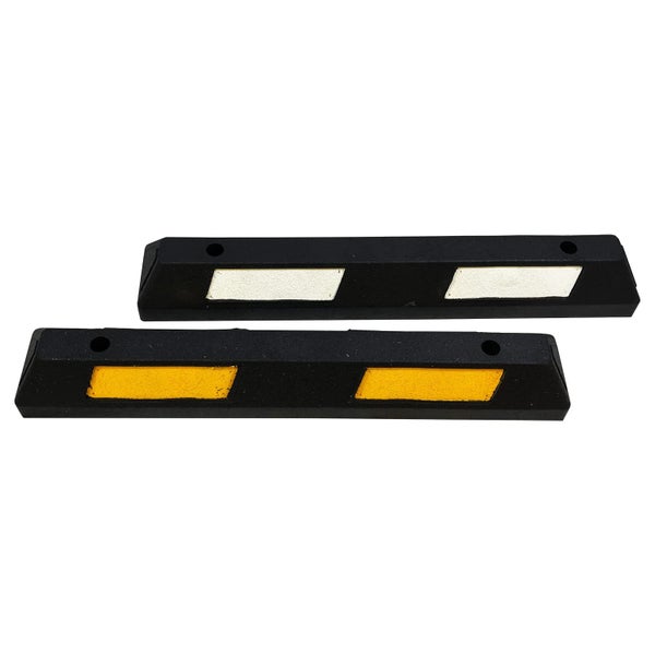 Zwei Parkplatzbegrenzer aus Gummi mit Reflektoren
