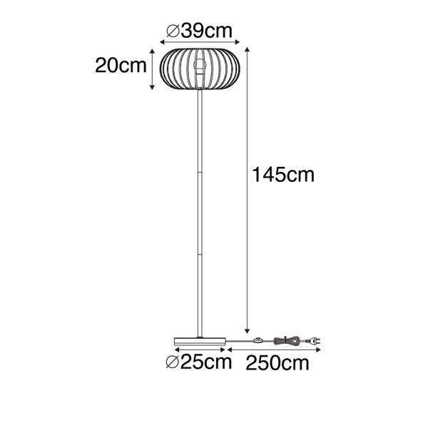 Technische Zeichnung einer Stehlampe mit den Maßen 145 Zentimeter Höhe und 39 Zentimeter Durchmesser