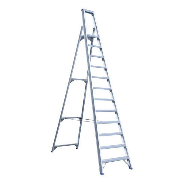 ASC Eurostairs Stufenstehleiter einseitig eloxiert mit Plattform 12 Stufen