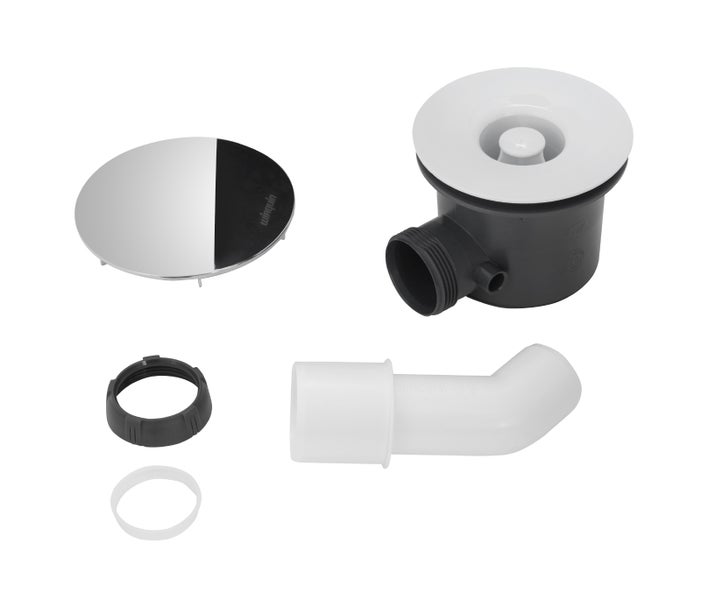 Calmwaters® Ablaufgarnitur für flache Duschwannen, 90 mm, Duschtassen-Ablaufgarnitur mit Abdeckung und Siphon, Duschablauf für bodengleiche Brausewannen, Kunststoff, Chrom, Weiß, 31PM3303