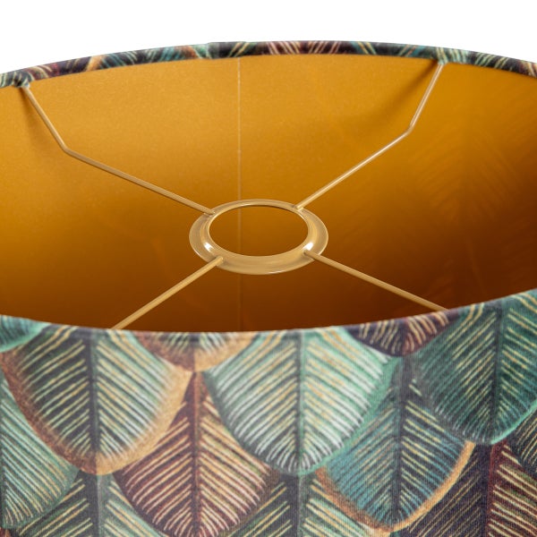 Samtlampenschirm Blattdesign mit goldener Innenseite oval 35/23/18