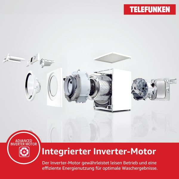 Telefunken Waschmaschine 10kg 1400 U/Min. Dampffunktion Auto-Dosierung Inverter Motor AquaStop W-10-1400-A-W