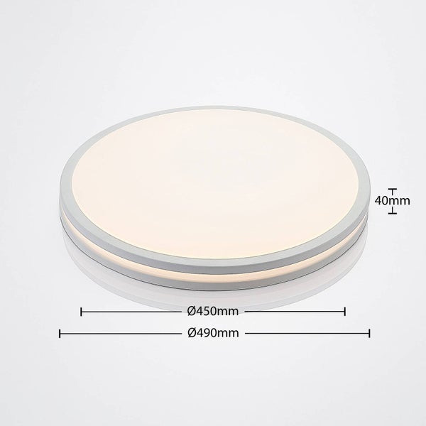 Runde Deckenleuchte mit Maßangaben: Durchmesser 490 Millimeter, Innendurchmesser 450 Millimeter und Höhe 40 Millimeter.