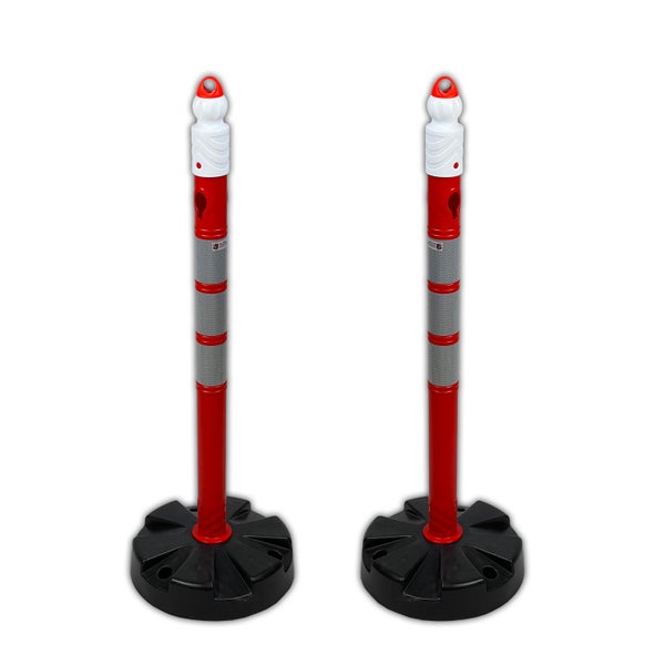 UvV Duo 2 Kettenpfosten schwere Kettenständer Absperrpfosten Ø63x1000mm / Duo mit 5m Kette (r/w) 6 mm + Schild