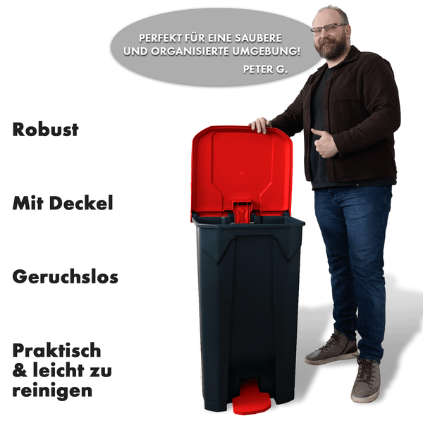 FLOORDIREKT Mülleimer Olaf Step-On Abfalleimer Tretmülleimer Universal Rot 100 Liter