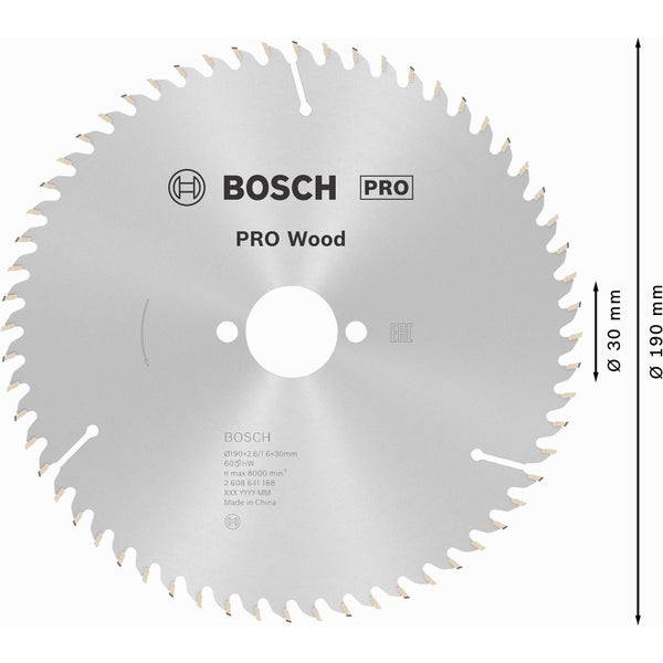 Bosch PRO Wood Kreissägeblatt 190 x 2,6 x 30 mm - 2608641188