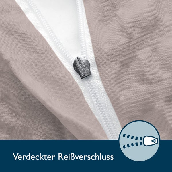Detailansicht eines verdeckten Reißverschlusses an einem Textilprodukt.