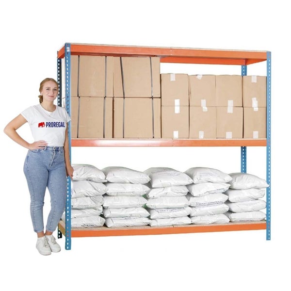 PROREGAL Schwerlastregal Wood Beast Three HxBxT 200 x 240 x 60 cm 3 Ebenen Fachlast 400 kg Blau-Orange