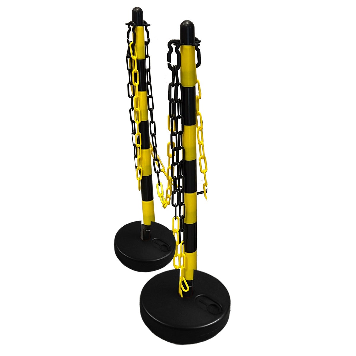 UvV GIALLI Lager Kettenpfosten Set + 6mm Kunststoffkette gelb/schwarz / 2 Pfosten + 2.5 m Kette / Befüllbar (rund)